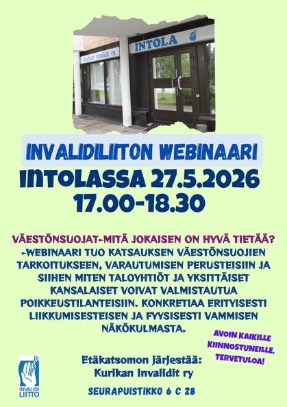Intolassa katsottavissa Invalidiliiton webinaari 19.5. Intolassa katsottavissa Invalidiliiton webinaari 19.5.